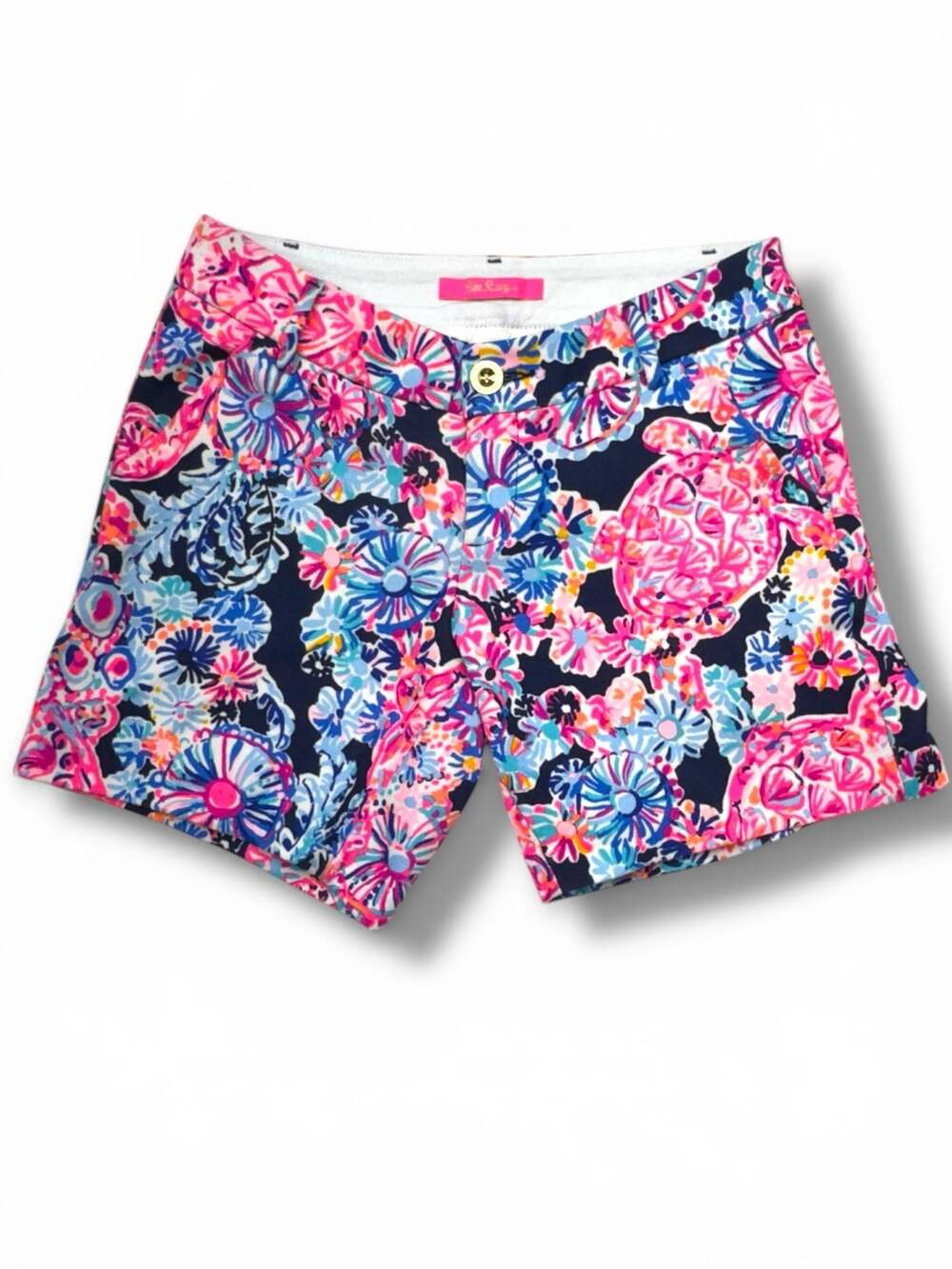 Lilly Pulitzer Jayne Knit Shorts in High Tide Navy In Turtle Amazement